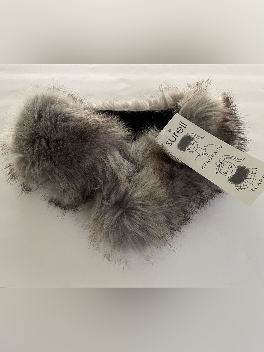Surell Faux Fur Neck Scarf or Headband  NWT Grey-Brown